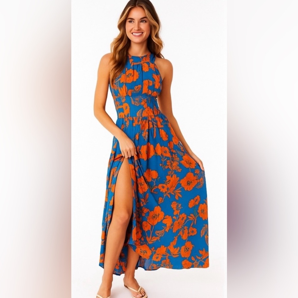 Abel the Label Blue and Orange Maxi Dress
